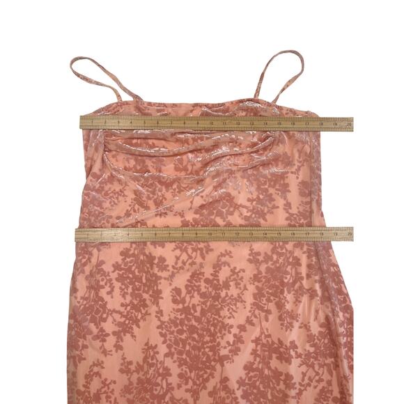 Peach Midi Stretch Slip Dress Women's Size XL Burnout Velvet , Ruched Bust, 43”L - Picture 6 of 6